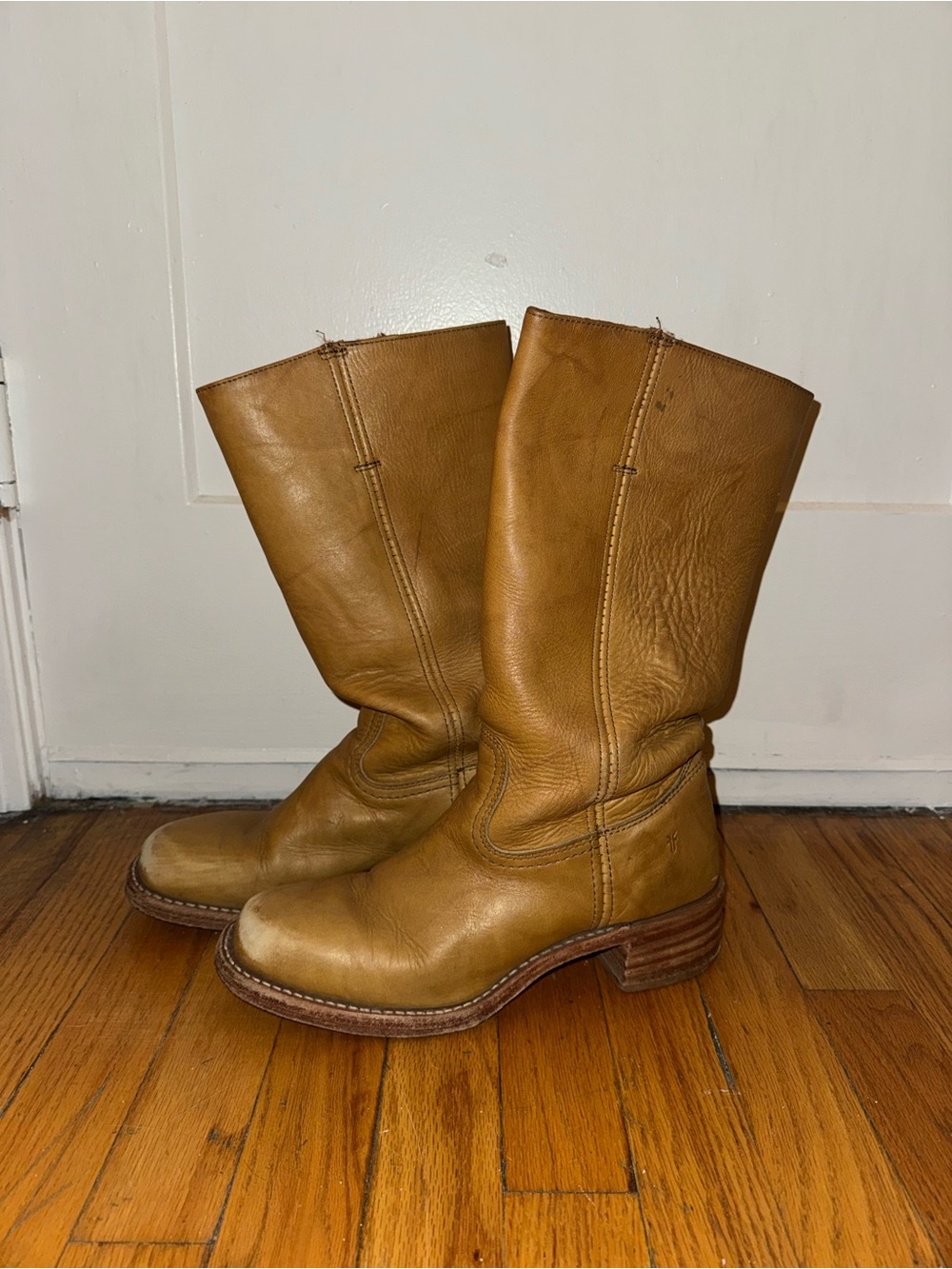 FRYE AND CO. Mustard-Tan Leather Mid-Calf Boots